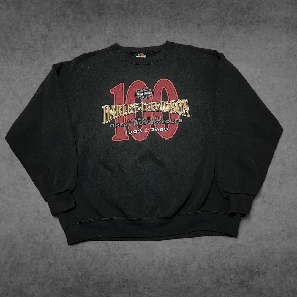 Vintage 2003 Harley Davidson 100 Years Crewneck Sweatshirt Mens XL Black Y2K